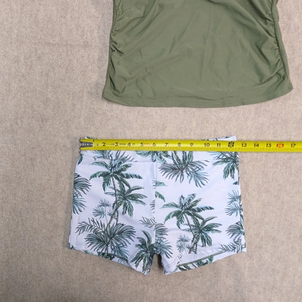 NEW Tween & Teens Tankini Swim Olive Green & Palm Tree Shorts Girl's 14-16 Set